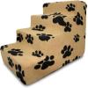 imageBest Pet Supplies Dog Stairs ampamp Steps  Foam Steps for Small Dogs ampamp Cats NonSlip Indoor Balanced Pet Step Support Dog Ramp No Assembly Brown Lattice Print Foldable 3Step 165inch HeightPaw Print on Beige