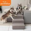 imageBest Pet Supplies Dog Stairs ampamp Steps  Foam Steps for Small Dogs ampamp Cats NonSlip Indoor Balanced Pet Step Support Dog Ramp No Assembly Brown Lattice Print Foldable 3Step 165inch HeightAsh Gray Linen