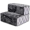 imageBest Pet Supplies Foldable Pet Stairs Cover for Foam Dog Ramps Replacement Slip with NonSlip Step Surface Plush and Soft Fabric Provides Paw Traction and Stability  Gray Linen 2StepGray Lattice Print