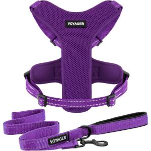 imageAir Frontier Mesh Dog Harness with and Reflective Dog Leash Set Reflective Stitching and Lightweight Breathable NoPull Design Adjustable Neck and Chest Straps for Small to Large Breeds  RDW MHarness Leash Set Purple Mesh