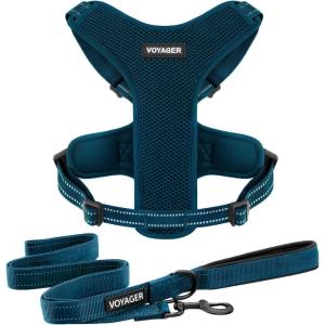 imageAir Frontier Mesh Dog Harness with and Reflective Dog Leash Set Reflective Stitching and Lightweight Breathable NoPull Design Adjustable Neck and Chest Straps for Small to Large Breeds  RDW MHarness Leash Set Blue Mesh