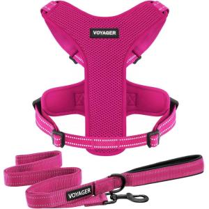 imageAir Frontier Mesh Dog Harness with and Reflective Dog Leash Set Reflective Stitching and Lightweight Breathable NoPull Design Adjustable Neck and Chest Straps for Small to Large Breeds  RDW MHarness Leash Set Fuchsia Mesh