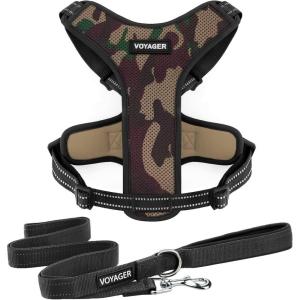 imageAir Frontier Mesh Dog Harness with and Reflective Dog Leash Set Reflective Stitching and Lightweight Breathable NoPull Design Adjustable Neck and Chest Straps for Small to Large Breeds  RDW MHarness Leash Set Camo Mesh