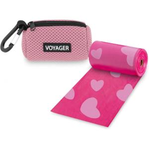 imageBest Pet Supplies Dog Poop Bag Holder Leash Attachment with 15 Bags Red Reusable Mesh Dispenser Pouch for Travel Walking Park and Outdoor Use Soft and Durable with ClipOnPink Mesh