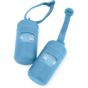 imageBest Pet Supplies Dog Poop Bag Holder Leash Attachment with 15 Bags Red Reusable Mesh Dispenser Pouch for Travel Walking Park and Outdoor Use Soft and Durable with ClipOnBaby Blue Plastic