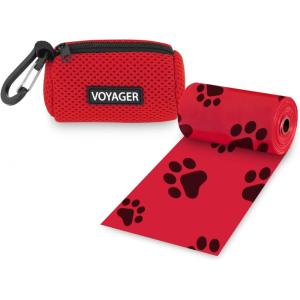 imageBest Pet Supplies Dog Poop Bag Holder Leash Attachment with 15 Bags Red Reusable Mesh Dispenser Pouch for Travel Walking Park and Outdoor Use Soft and Durable with ClipOnRed Mesh