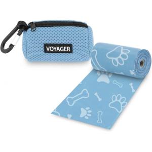 imageBest Pet Supplies Dog Poop Bag Holder Leash Attachment with 15 Bags Red Reusable Mesh Dispenser Pouch for Travel Walking Park and Outdoor Use Soft and Durable with ClipOnBaby Blue Mesh