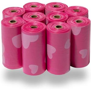 imageBest Pet Supplies Dog Poop Bags 150 Bags for Waste Refuse Cleanup Doggy Roll Replacements for Outdoor Puppy Walking and Travel Leak Proof and Tear Resistant Thick Plastic  OrangePink Heart