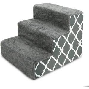 imageBest Pet Supplies Dog Stairs ampamp Steps  Foam Steps for Small Dogs ampamp Cats NonSlip Indoor Balanced Pet Step Support Dog Ramp No Assembly Brown Lattice Print Foldable 3Step 165inch HeightGray Lattice Print