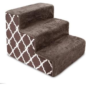 imageBest Pet Supplies Dog Stairs ampamp Steps  Foam Steps for Small Dogs ampamp Cats NonSlip Indoor Balanced Pet Step Support Dog Ramp No Assembly Brown Lattice Print Foldable 3Step 165inch HeightBrown Lattice Print