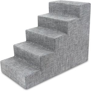 imageBest Pet Supplies Dog Stairs for Small Dogs ampamp Cats Foam Pet Steps Portable Ramp for Couch Sofa and High Bed NonSlip Balanced Indoor Step Support Paw Safe No Assembly  Ash Gray Linen 5Step