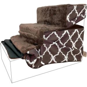 imageBest Pet Supplies Foldable Pet Stairs Cover for Foam Dog Ramps Replacement Slip with NonSlip Step Surface Plush and Soft Fabric Provides Paw Traction and Stability  Gray Linen 2StepBrown Lattice Print
