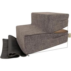 imageBest Pet Supplies Foldable Pet Stairs Cover for Foam Dog Ramps Replacement Slip with NonSlip Step Surface Plush and Soft Fabric Provides Paw Traction and Stability  Gray Linen 2StepBrown Linen