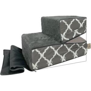imageBest Pet Supplies Foldable Pet Stairs Cover for Foam Dog Ramps Replacement Slip with NonSlip Step Surface Plush and Soft Fabric Provides Paw Traction and Stability  Gray Linen 2StepGray Lattice Print
