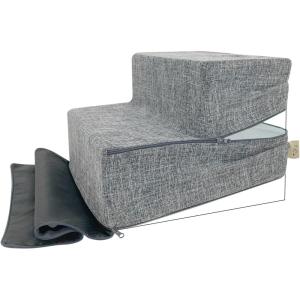 imageBest Pet Supplies Foldable Pet Stairs Cover for Foam Dog Ramps Replacement Slip with NonSlip Step Surface Plush and Soft Fabric Provides Paw Traction and Stability  Gray Linen 2StepGray Linen