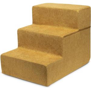 imageBest Pet Supplies Foldable Pet Stairs Cover for Foam Dog Ramps Replacement Slip with NonSlip Step Surface Plush and Soft Fabric Provides Paw Traction and Stability  Gray Linen 2StepMustard