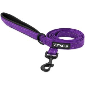 imageBest Pet Supplies Reflective Dog Collar with Adjustable Length HeavyDuty Buckle and Strong Leash DRing Training Walking Jogging Accessory for Small Medium and Large Breeds  Purple MLeash Purple
