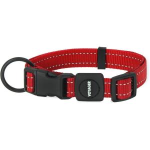 imageBest Pet Supplies Reflective Dog Collar with Adjustable Length HeavyDuty Buckle and Strong Leash DRing Training Walking Jogging Accessory for Small Medium and Large Breeds  Purple MCollar Red