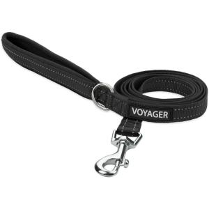 imageBest Pet Supplies Reflective Dog Collar with Adjustable Length HeavyDuty Buckle and Strong Leash DRing Training Walking Jogging Accessory for Small Medium and Large Breeds  Purple MLeash Black