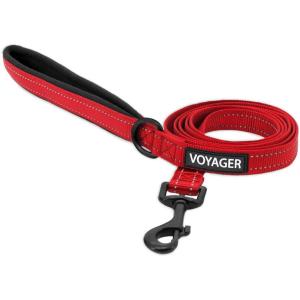 imageBest Pet Supplies Reflective Dog Collar with Adjustable Length HeavyDuty Buckle and Strong Leash DRing Training Walking Jogging Accessory for Small Medium and Large Breeds  Purple MLeash Red