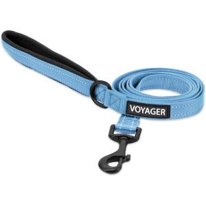 imageBest Pet Supplies Reflective Dog Collar with Adjustable Length HeavyDuty Buckle and Strong Leash DRing Training Walking Jogging Accessory for Small Medium and Large Breeds  Purple MLeash Baby Blue