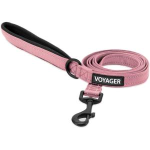 imageBest Pet Supplies Reflective Dog Collar with Adjustable Length HeavyDuty Buckle and Strong Leash DRing Training Walking Jogging Accessory for Small Medium and Large Breeds  Purple MLeash Soft Pink