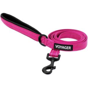 imageBest Pet Supplies Reflective Dog Collar with Adjustable Length HeavyDuty Buckle and Strong Leash DRing Training Walking Jogging Accessory for Small Medium and Large Breeds  Purple MLeash Fuchsia