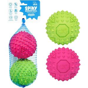 imageBest Pet Supplies Tough Dog Toys for Aggressive Chewers  Squeaky Dog Toys NonToxic Spiky Ball for Dental Health Interactive Toy Fuchsia Green M25quotFuchsia  Green