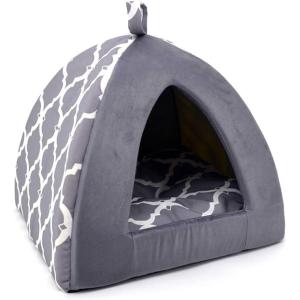 imagePet TentSoft Bed for Dog and Cat by Best Pet Supplies  Beige Corduroy 19quot x 19quot x H19quotGray Lattice