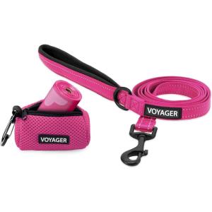 imageVoyager Reflective Dog Leash with Neoprene Handle 5 FT and Reusable Mesh Dispenser Poop Bag Holder Set for Travel Walking Park and Outdoor Use Soft and Durable with ClipOn  TurquoiseFuchsia Dispenser