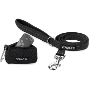imageVoyager Reflective Dog Leash with Neoprene Handle 5 FT and Reusable Mesh Dispenser Poop Bag Holder Set for Travel Walking Park and Outdoor Use Soft and Durable with ClipOn  TurquoiseBlack Mesh