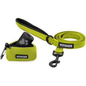 imageVoyager Reflective Dog Leash with Neoprene Handle 5 FT and Reusable Mesh Dispenser Poop Bag Holder Set for Travel Walking Park and Outdoor Use Soft and Durable with ClipOn  TurquoiseLime Green Dispenser