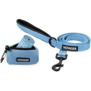 imageVoyager Reflective Dog Leash with Neoprene Handle 5 FT and Reusable Mesh Dispenser Poop Bag Holder Set for Travel Walking Park and Outdoor Use Soft and Durable with ClipOn  TurquoiseBaby Blue Dispenser