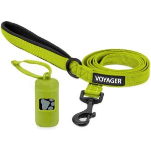 imageVoyager Reflective Dog Leash with Neoprene Handle 5 FT and Reusable Plastic Dispenser Poop Bag Holder Set for Walking and Outdoor Use Soft and Durable with ClipOn  Orange Orange DispenserLeash Dispenser Set Lime Green