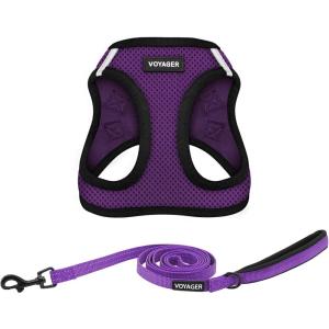 imageVoyager Stepin Air All Weather Mesh Harness and Reflective Dog 5 ft Leash Combo with Neoprene Handle for Small Medium and Large Breed Puppies by Best Pet Supplies  PurpleBlack Trim Small