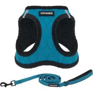 imageVoyager Stepin Plush Dog Harness  Soft Plush Step in Vest Harness and Reflective Dog 5 ft Leash Combo with Neoprene Handle for Small and Medium Dogs by Best Pet Supplies Set Red Corduroy XSHarness Leash Set Turquoise Plush