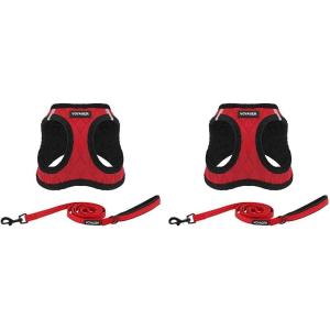 imageVoyager Stepin Plush Dog Harness  Soft Plush Step in Vest Harness and Reflective Dog 5 ft Leash Combo with Neoprene Handle for Small and Medium Dogs by Best Pet Supplies Set Red Corduroy XSHarness Leash Set Red Plush