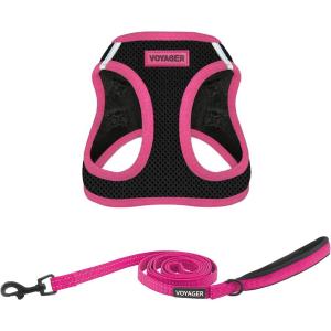 imageBest Pet Supplies  All Weather Mesh Reflective No Pull Harness for Small Medium Dogs Cats  Secure with Hook ampamp Loop Fastener Buckle Double DRings  Blue Trim MLeash Harness Set Pink