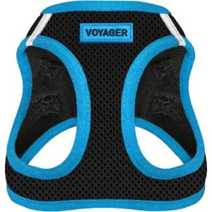 imageBest Pet Supplies  All Weather Mesh Reflective No Pull Harness for Small Medium Dogs Cats  Secure with Hook ampamp Loop Fastener Buckle Double DRings  Blue Trim MHarness Blue Trim