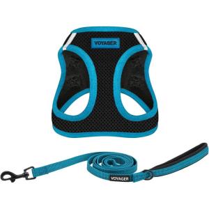 imageBest Pet Supplies  All Weather Mesh Reflective No Pull Harness for Small Medium Dogs Cats  Secure with Hook ampamp Loop Fastener Buckle Double DRings  Blue Trim MLeash Harness Set Blue
