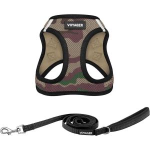 imageBest Pet Supplies  All Weather Mesh Reflective No Pull Harness for Small Medium Dogs Cats  Secure with Hook ampamp Loop Fastener Buckle Double DRings  Blue Trim MLeash Harness Set Army Base