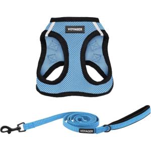imageBest Pet Supplies  All Weather Mesh Reflective No Pull Harness for Small Medium Dogs Cats  Secure with Hook ampamp Loop Fastener Buckle Double DRings  Blue Trim MLeash Harness Set Baby Blue Base