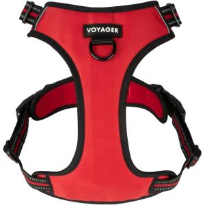 imageVoyager No Pull Dog Harness for Medium Dogs Dual Leash Attachments Adjustable Soft but Strong Pet Harness with 3M Reflective Technology Fuchsia Nylon M Chest 2025quotHarness Red Lattice Nylon