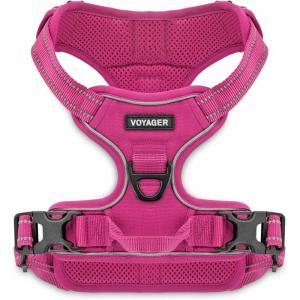 imageVoyager No Pull Dog Harness for Medium Dogs Dual Leash Attachments Adjustable Soft but Strong Pet Harness with 3M Reflective Technology Fuchsia Nylon M Chest 2025quotFuchsia Nylon