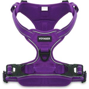 imageVoyager No Pull Dog Harness for Medium Dogs Dual Leash Attachments Adjustable Soft but Strong Pet Harness with 3M Reflective Technology Fuchsia Nylon M Chest 2025quotHarness Purple Lattice Nylon