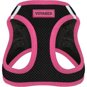 imageVoyager StepIn Air Dog Harness  All Weather Mesh Reflective No Pull Harness for Small Medium Dogs Cats  Secure with Hook ampamp Loop Fastener Buckle Double DRings  RedBlack Trim LHarness BlackPink Trim