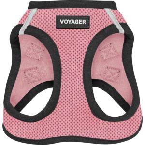 imageVoyager StepIn Air Dog Harness  All Weather Mesh Reflective No Pull Harness for Small Medium Dogs Cats  Secure with Hook ampamp Loop Fastener Buckle Double DRings  RedBlack Trim LHarness PinkBlack Trim