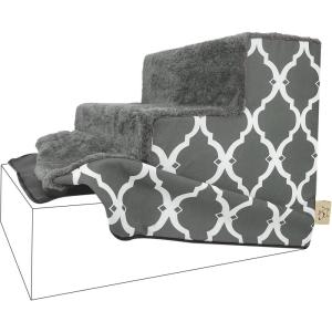 imageBest Pet Supplies Foam Pet Steps Cover for Small Dogs and Cats Portable Ramp Stairs for Couch Sofa and High Bed Climbing Cover Only  Ash Gray Linen 3Step Cover OnlyGray Lattice