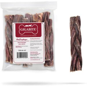 imageBest Pet Supplies GigaBite 6 Inch Beef Gullet Jerky Sticks 10 Pack  All Natural Free Range Beef Esophagus Stick Dog TreatEsophagus Sticks Braided