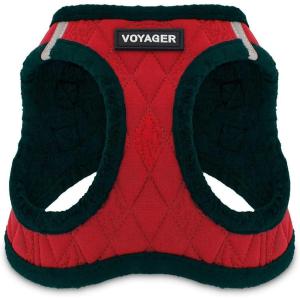 imageBest Pet Supplies  All Weather MeshPlush Reflective No Pull Harness for Small Medium Dogs Cats  Secure with Hook ampamp Loop Fastener Buckle Double DRings  Red Corduroy MRed Plush